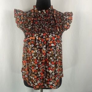 Moodie Marie Floral Blouse with Cap Sleeves and Key Hole Cut Out